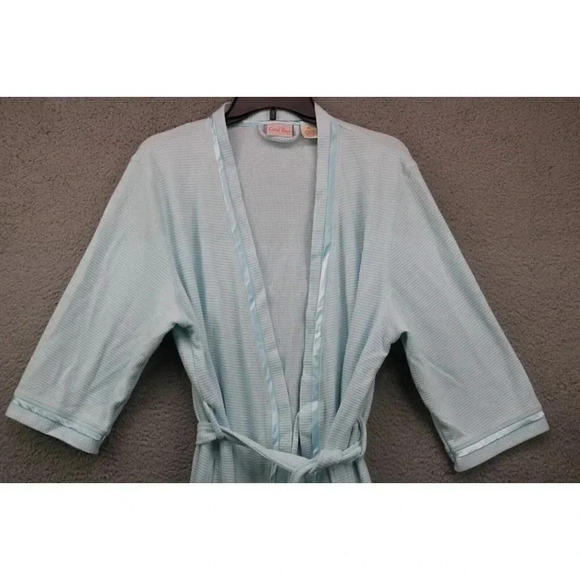 Coral Bay Women's Light Blue Robe-XL-Belted-Pockets-Satin Trim - Picture 2 of 10